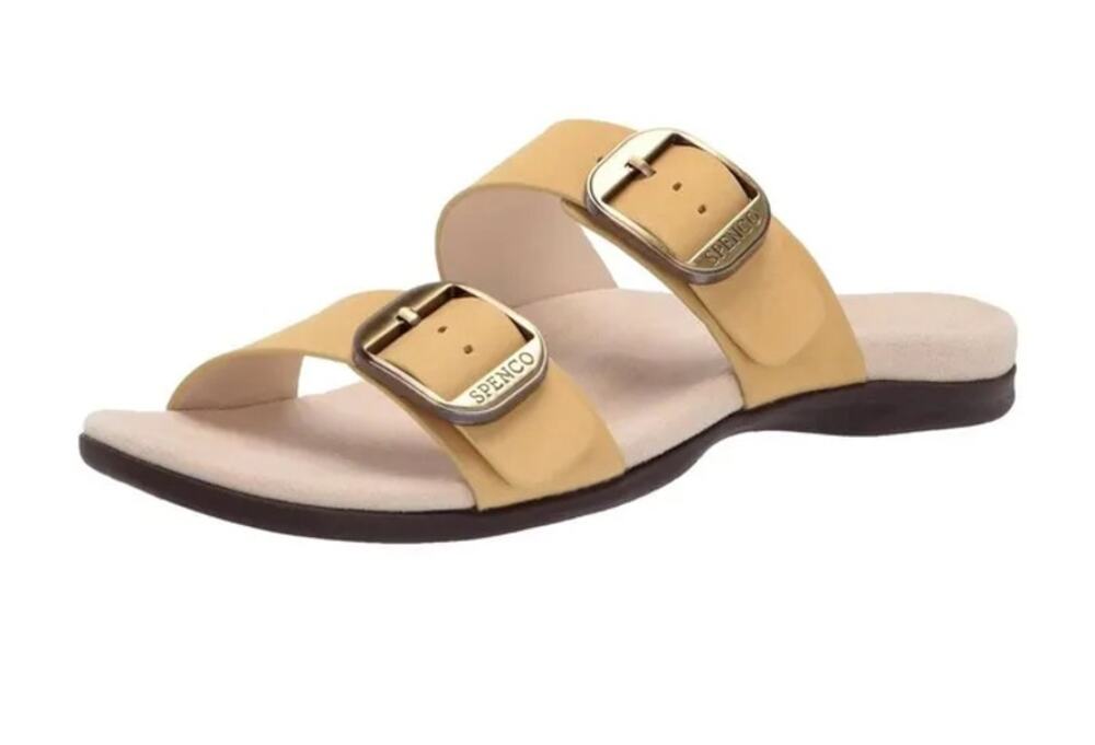 Spenco Womens Vista Slip On Sandals Size 7.5 WIDE Yellow Leather Comfort NIB